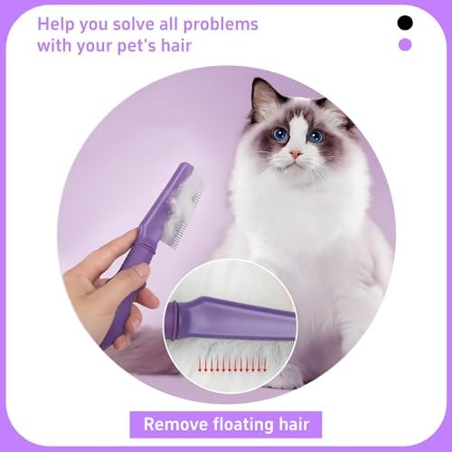 Pet Comb for Dogs & Cats with Long & Short Stainless Steel Metal Teeth For Shedding and Tangles, Non-Slip & Anti-Static Rubber Handle, Safe & Gentle Pet Grooming Comb - Image 3