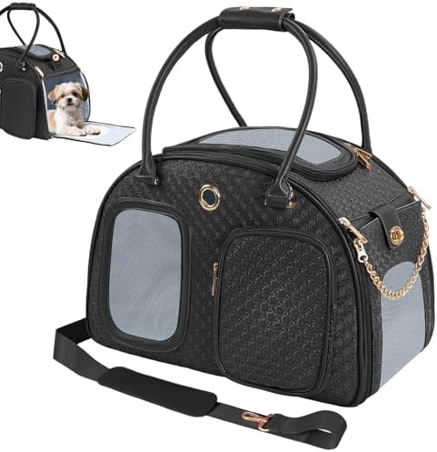 Dog Purse Carrier for Small Dogs, TSA Airline Approved Pet Tote Bag, Fashion Soft-Sided Puppy Carrier Purse with Pockets for Travel, Daily Outings (Black, 16.1inch x 8.7inch x 12inch) by GLOBLYTE