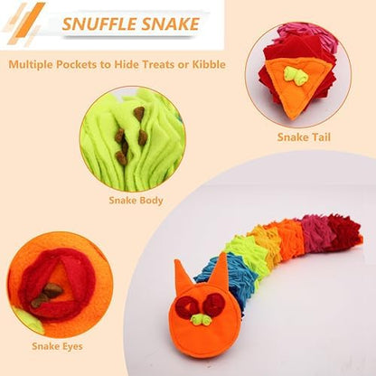 Ablechien Snuffle Ball Rainbow Snuffle Snake Puzzle Toy for Dogs Puppy Treat Dispensing Toys Foraging Snuffle Mat Interactive Slow Feeder Dog Toys for Any Size - Image 2