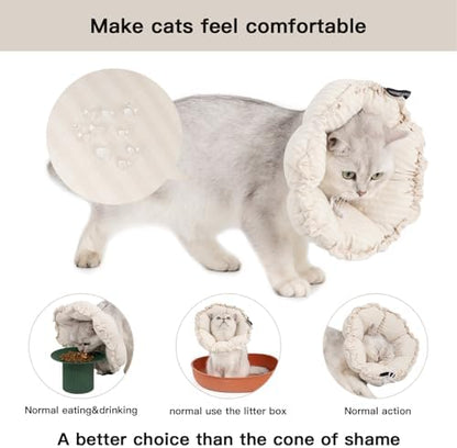 H HIDREAM Soft Cat Cone Collar， Cute Adjustable Cat Recovery Collar，Elizabethan e Collar that can Protect Head and Foot Wounds，Egg White All-Season Style - Image 2