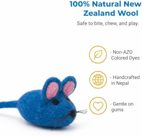 Glaciart One Felt Mouse Cat Toy – Soft Fuzzy Enrichment 100% Natural Wool - Interactive Catnip Play Cat Toy Set - Safe for Pets, Non-AZO Colored Dyes - 100” Long - Image 4