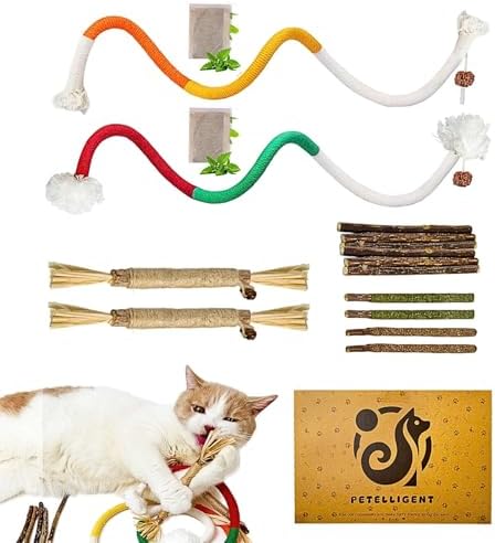Silvervine Chew Sticks & Cat Chew Long Rope for Cats, 12 Pack Natural Catnip Chew Toys by Petelligent