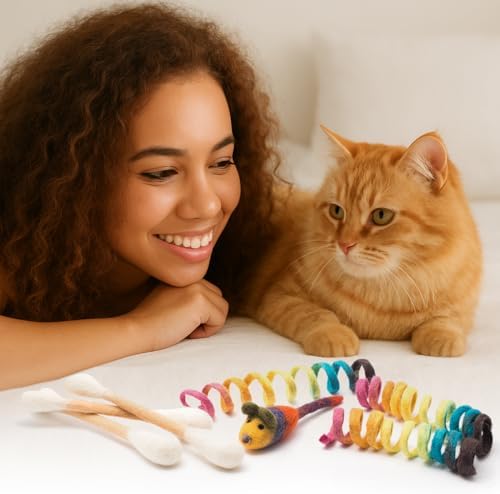Glaciart One Indoor Catnip Cat Toy Pack - 7pc | Kitty Toys Include Wool Springs, Swabs & Mouse | for Activity, Exercise & Play | Filled w/Organic Catnip to Excite/Calm Pet | Great Gift Idea - Image 3