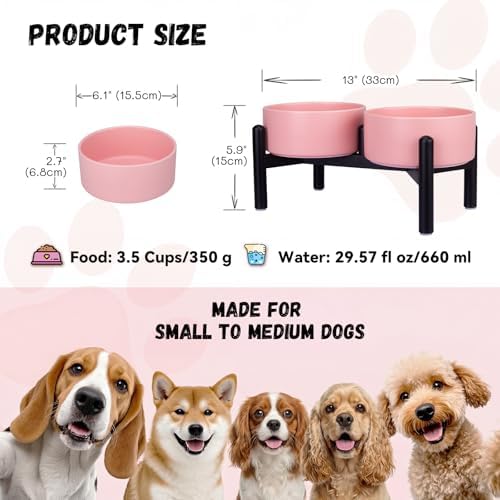 Raised Ceramic Dog Bowl Set with Stand, 3.5 Cups Elevated Dog Food Stand - Image 2