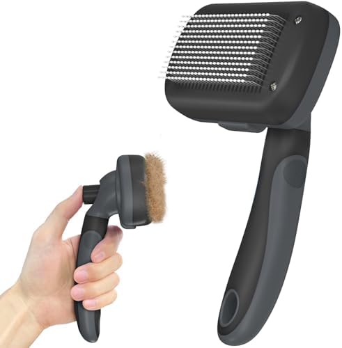 Dipoo Self-Cleaning Deshedding Brush for Dogs & Cats - Skin-Friendly Grooming Tool with Hair Brush for Long and Short Haired Pets, Grey by Dipoo