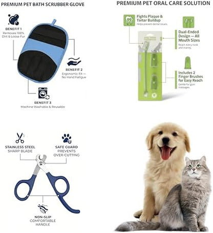 Double Pet Grooming Glove Set - 2 Pack Pet Hair Removal Glove with Free Nail Clippers & Pet Dental Kit for Dogs and Cats - Image 2