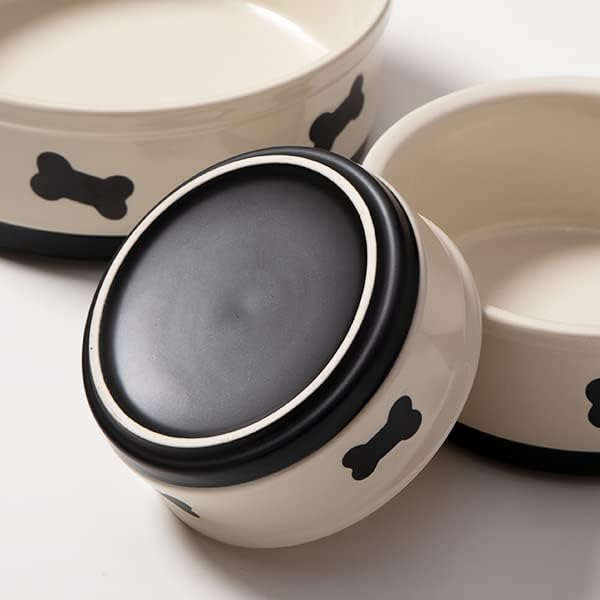 Sweejar Ceramic Dog Bowls with Bone Pattern, Dog Food Dish for Small Dogs, Porcelain Pet Bowl for Water 16 Fl Oz (Fog Blue)
