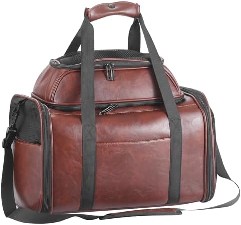 Premium Leather Top Expandable Pet Carrier for Small Dogs & Cats Under 15 lbs, Airline Approved Collapsible Soft-Sided Luxury Travel Bag Coffee by Unknown