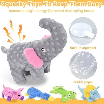 LECHONG No Stuffing Dog Toys for Aggressive Chewers, Squeaky Dog Toys for Large Medium and Small Dogs, Puppy Dog Chew Toys to Keep Them Busy Pack of 5 - Image 6