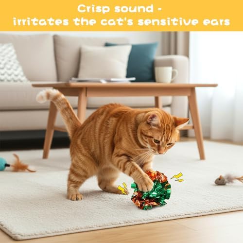 Crinkle Balls Cat Toys, 4 Pcs 3.54 Inch Cat Toys for Indoor Cats, Shiny Mylar Colorful Cats Pounce Chase Toy Attract Kitten to Swat, Interactive Toy for Kittens to Kill Time and Keep Fit - Image 6