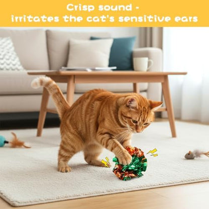 Crinkle Balls Cat Toys, 4 Pcs 3.54 Inch Cat Toys for Indoor Cats, Shiny Mylar Colorful Cats Pounce Chase Toy Attract Kitten to Swat, Interactive Toy for Kittens to Kill Time and Keep Fit - Image 6