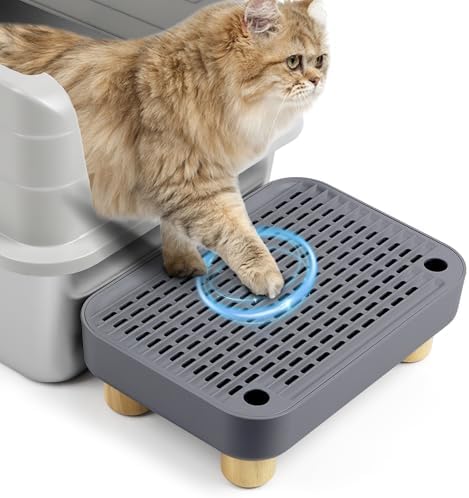 Litter Box Step, Cat Litter Ramp with Wooden Base, Dark Grey by Bartuke