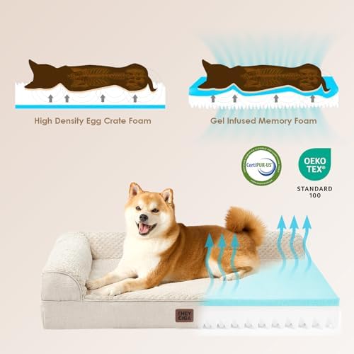 EHEYCIGA XL Dog Bed Memory Foam for Crate, Extra Large Dog Bed Orthopedic with Washable Removable Cover, Waterproof Pet Sofa Couch XLarge Size Dogs, 41x27x6.5, Beige - Image 4