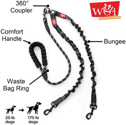 Double Dog Leash, 360° Swivel, No Tangle, Two Dogs, Split Leash, Reflective and Shock-Absorbing Bungee, Padded Handle, Heavy-Duty Rope, Dogs Between 20-175 lbs - Image 5