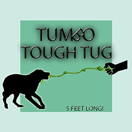 Tumbo Tough Tug Rope Dog Toy - (Green 5 ft Long Strong and Durable Rope Pull Toy with Handle) TUG of WAR Dog Toy