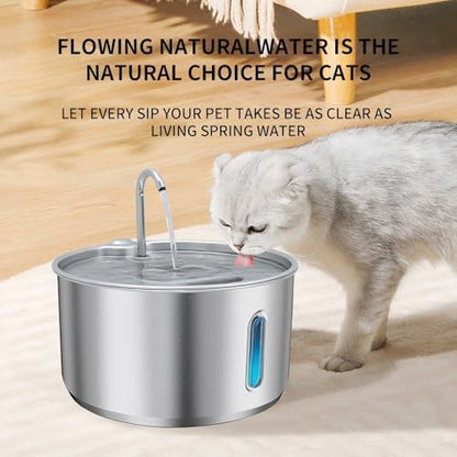 135oz/4L 304 Stainless Steel Cat Water Fountain for Cats & Dogs – LED Window with Blue/Red Alerts, Ultra-Quiet 38dB Pump, Auto Shut-Off, Night Light, Indoor Pet Water Dispenser - Image 3