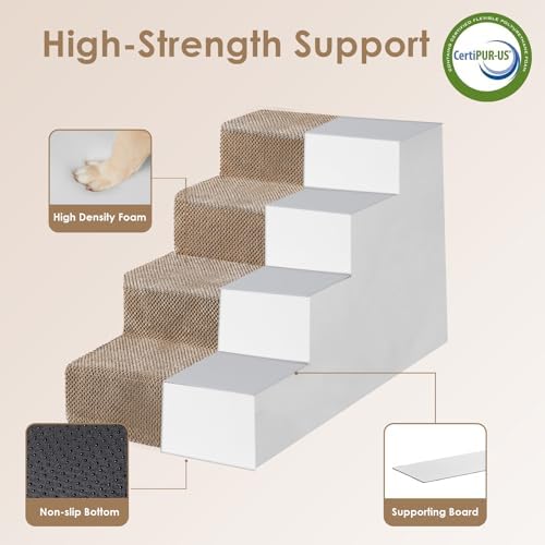 EHEYCIGA Dog Stairs for Bed 20" H, 4-Step Extra Wide Dog Steps, Camel - Image 3