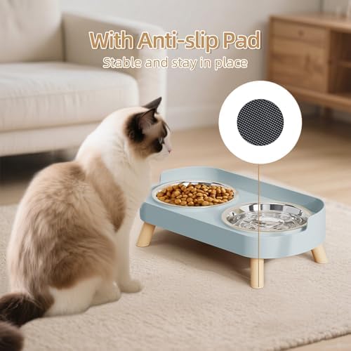 Elevated Cat Bowl, Raised Cat Food and Water Bowl Set for Indoor Cats, Splash Proof with 2 Stainless Steel Pet Food Bowls for Cats and Puppies, Whisker Fatigue and Dishwasher Safe - Blue - Image 7