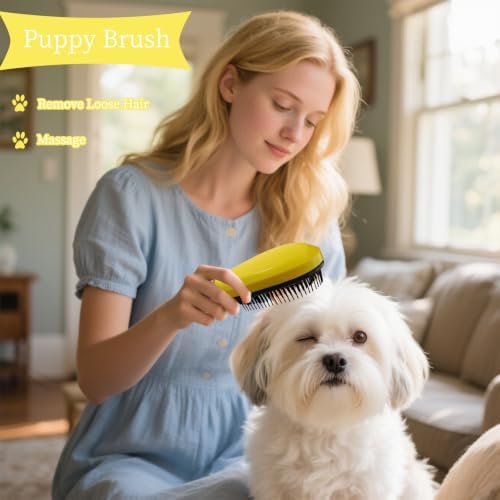 Comma-Shaped Small Dog Brush, Puppy Essentials (Yellow) - Image 6