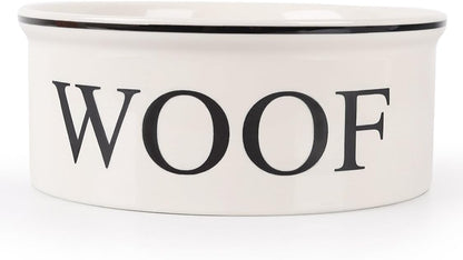 Ceramic Dog Bowl with Bone Pattern - 8" Extra Large Food Water Bowl for Medium and Large Dogs, Weighted, Microwave & Dishwasher Safe, 55 oz (Beige)