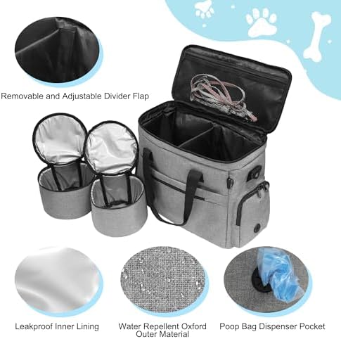 MYDAYS Dog Travel Bag, Pet Luggage Suitcase, Weekend Tote Carrier with Collapsible Bowl (Gray) - Image 2