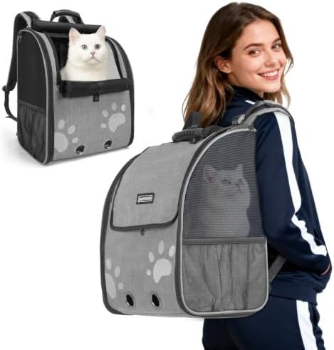 Cat Backpack Carrier with Comfort Handle, Ventilated Cat Backpack by HOME
