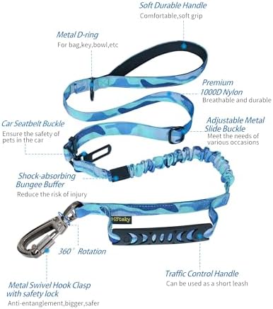 Hotsky Tactical Bungee Shock Absorbing No Pull Dog Leash,Blue Camo,4-6FT - Image 2
