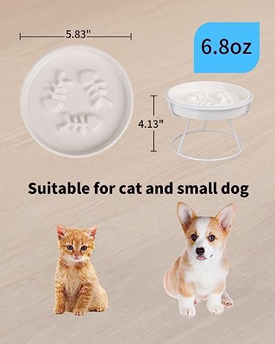 Ceramic Elevated Slow Feeder Cat Bowl, Anti Vomit, Removable Dish, White - Image 2