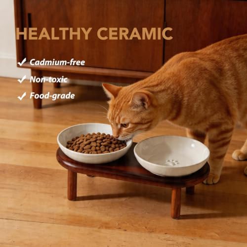 Havniva Elevated Cat Bowls, Ceramic Cat Bowl with Wood Stand, Wide Opening - Image 5