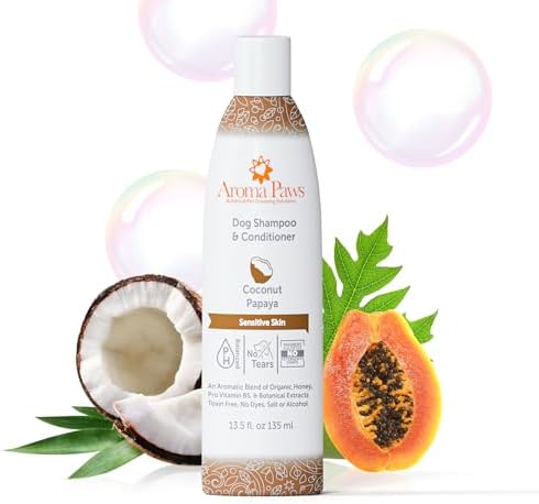 Dog Shampoo and Conditioner - Aromatic Tearless Shampoo for Cleansing, Grooming, and Conditioning Sensitive Skin - Moisturizing Shampoo for Dogs and Puppies - Coconut Papaya 13.5 oz by AromaPaws