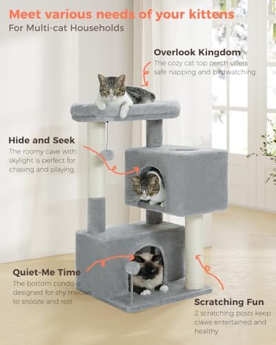 Small Cat Tree for Kittens, 32 in Cat Tower with 2 Cozy Condos - Image 3