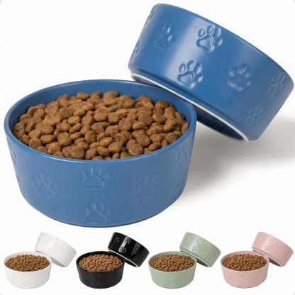 Ceramic Dog Bowl Set of 2 w/ Anti-Skid Base 6.5"W x 2.5"H, 3.8 Cup Capacity by HBDesignCo