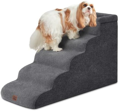 EHEYCIGA 5-Step Curved Dog Stairs for High Beds 20.7" H, Grey by EHEYCIGA