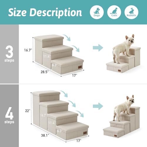 COZY KISS Dog Stairs with Storage, 16.7" H Wider Dog Steps, 3-Step - Image 2