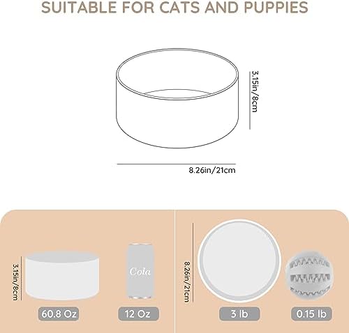 SPUNKYJUNKY 60OZ Ceramic Dog and Cat Bowl, Modern Cute Weighted Food Water Bowl for Replacement White (1 Pack) - Image 2