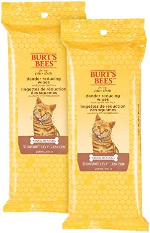 Burts Bees for Pets Cat Dander Remover Wipes, Unscented, 50 Count, 2-Pack by BurtsBeesforPets