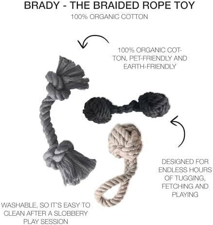 Pet Passion Brady The Rope Tug Toy 3-Pack Organic Cotton Dog Rope Pull Toys for All Pet Breeds, Black Ombre, One Size - Image 2