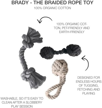 Pet Passion Brady The Rope Tug Toy 3-Pack Organic Cotton Dog Rope Pull Toys for All Pet Breeds, Black Ombre, One Size - Image 2