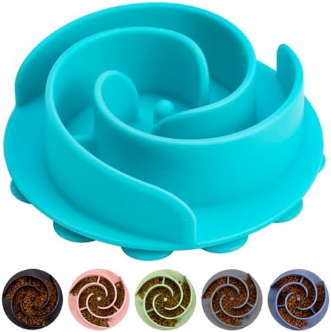 Slow Feeder Dog Bowls Insert, Bestalk Soft Silicone Slow Eating Feeder Insert with Suction Cups for Small, Medium and Large Dogs, Fit into Basic and Elevated Dog Bowls, Teal by BESTALK