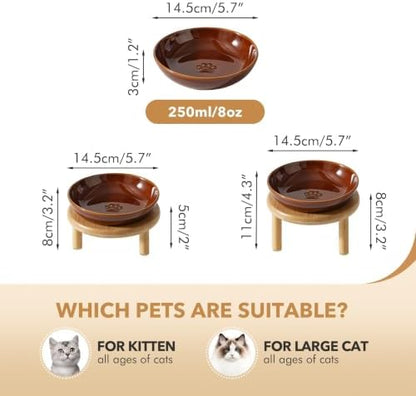Havniva Elevated Cat Bowls, Ceramic Cat Bowl with Bamboo Stand Wide Opening - Image 2