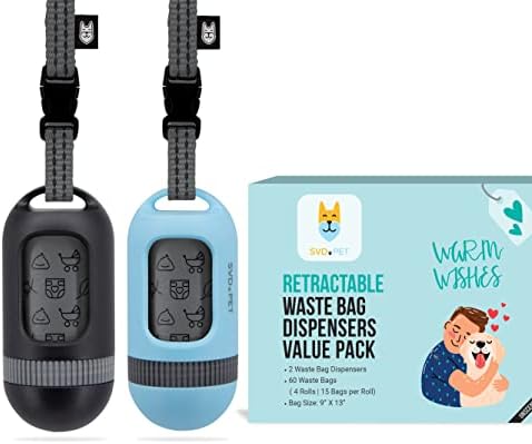 SVD.PET 2-Pack Pet Retractable Waste Bag Dispensers, Black & Columbia Blue by SVDPET