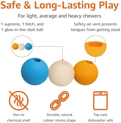 Amazon Basics Interactive Bouncy Durable Rubber Dog Toy Balls, 2.5 inch, Blue, Beige, Orange, Pack of 3 - Image 2