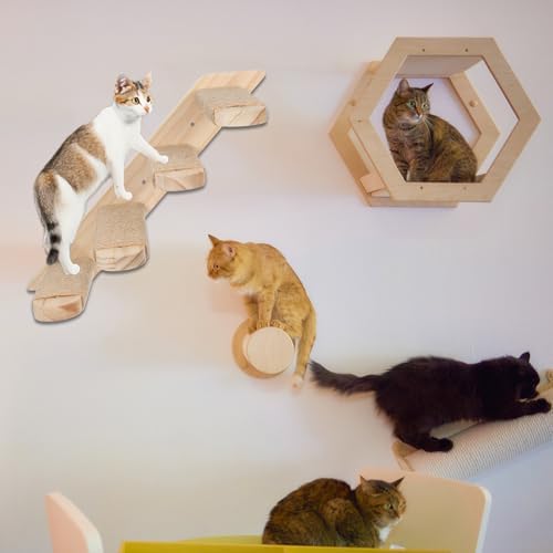 2 Pack 4 Steps Cat Wall Shelves, Wood Wall Mounted Stairs with Sisal Rope, Cat Climber/Ladder Furniture Climbing Shelves for Pet Perch & Play - Image 7