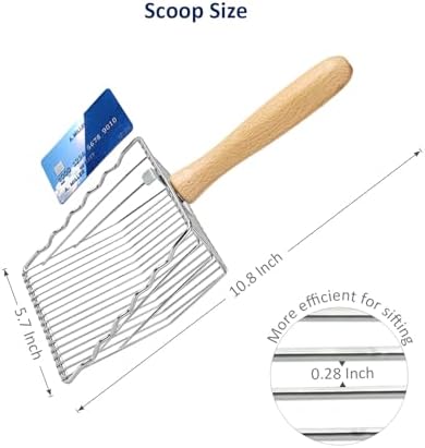WePet Premium Metal Cat Litter Scoop, 5X Faster Speed Sifter, Heavy Duty Steel Kitty Scooper, Beech Wood Handle, for All Litter Types, Silver - Image 2
