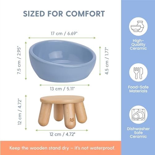 The Cat Ladies Tilted Ceramic Cat Bowl - Elevated Food Bowls Ceramic Pet Bowl - Raised Ceramics Bowls - Elevated & Tilted Design for Comfortable Eating - Dishwasher Safe - Wide Opening - Image 3