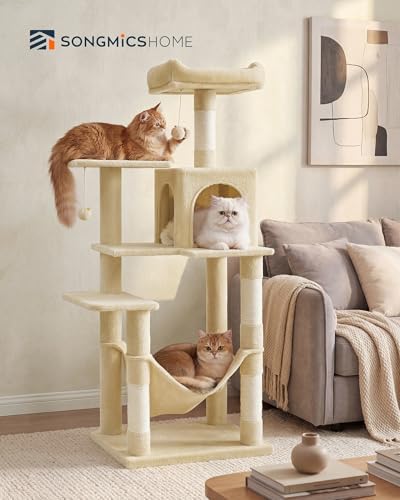 SONGMICS HOME Cat Tree for Indoor Cats, Multi-Level Cat Tower with Sisal Scratching Posts, Hammock and Condo, Beige - Image 2