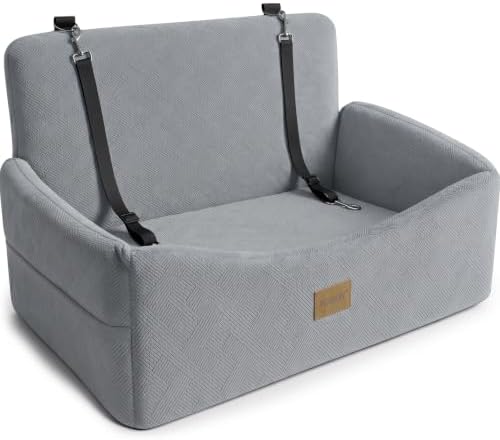 JOEJOY Dog Car Seat for Large Medium Sized Dogs Under 55 lbs, Dog Booster Seat for 2 Small Dogs with Detachable Washable Cover, Memory Foam Pet Car Seat with 2 Safety Belts and Storage Pockets by JOEJOY