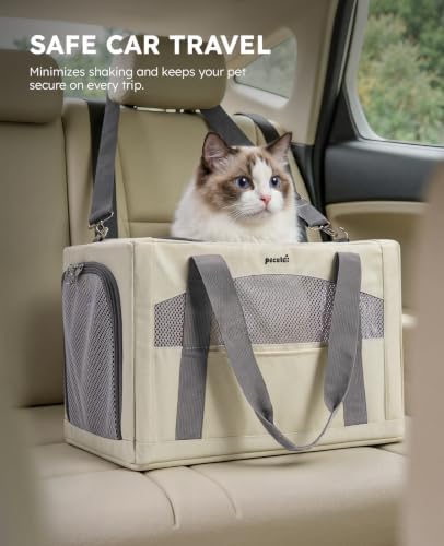 Pecute Cat Carrier Stable, Pet Carrier with Privacy Partition,Beige - Image 6