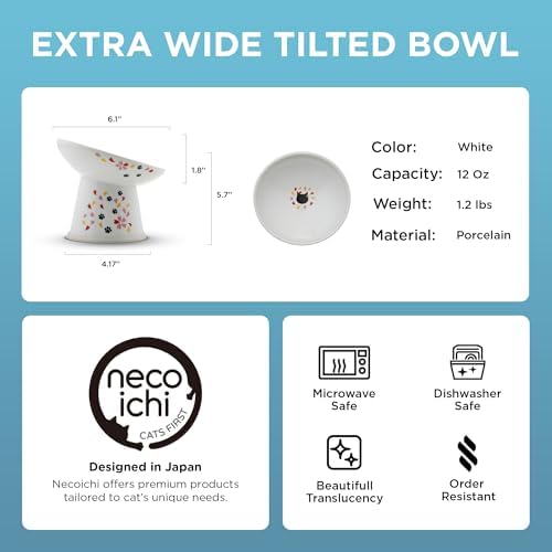 Necoichi Raised Cat Food Bowl, 15° Tilted (Sakura Floral, Extra Wide) - Image 4