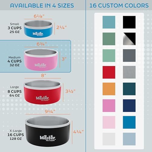 Master Pet Supply Stainless Steel Dog Bowls 32 oz Heavy Duty Hyper Pink - Image 2
